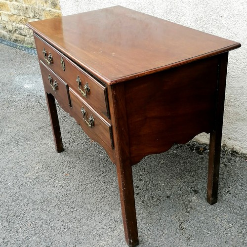 628 - Antique mahogany low boy with 3 drawers & later handles - 86cm x 49cm x 72cm high with some old repa... 