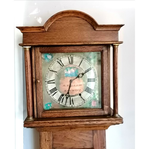 632 - R G Yarde, Banwell, Somerset oak cased clock (has weights + key) - height 173.5cm