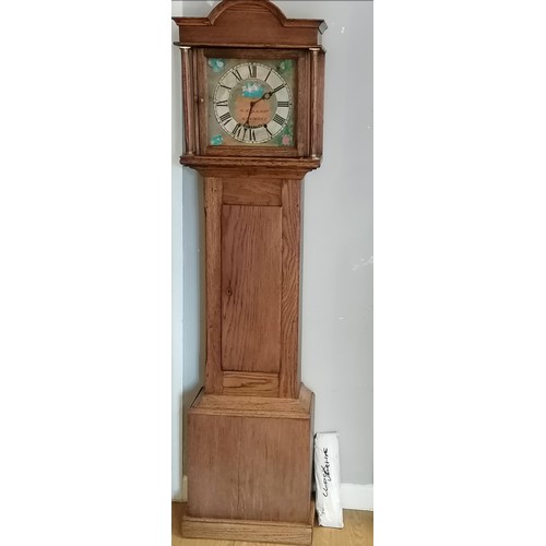 632 - R G Yarde, Banwell, Somerset oak cased clock (has weights + key) - height 173.5cm