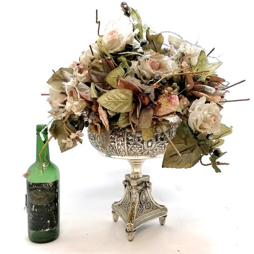 1 - Decorative metal tazza / centrepiece with silk flower display - total height 60cm