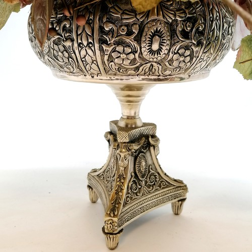 1 - Decorative metal tazza / centrepiece with silk flower display - total height 60cm
