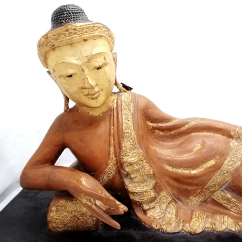 14 - Burmese dry lacquer reclining Buddha - 107cm long & approx 47cm high ~ has repairs showing to undern... 