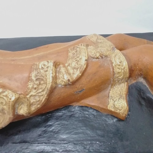 14 - Burmese dry lacquer reclining Buddha - 107cm long & approx 47cm high ~ has repairs showing to undern... 