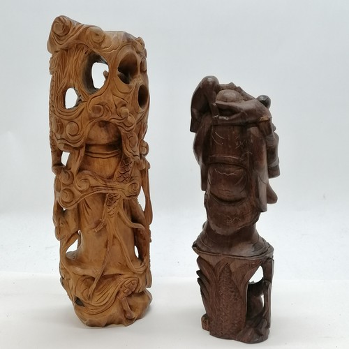 16 - 2 x hand carved figures - tallest sage figure 35cm - the smaller Buddha figure has chips