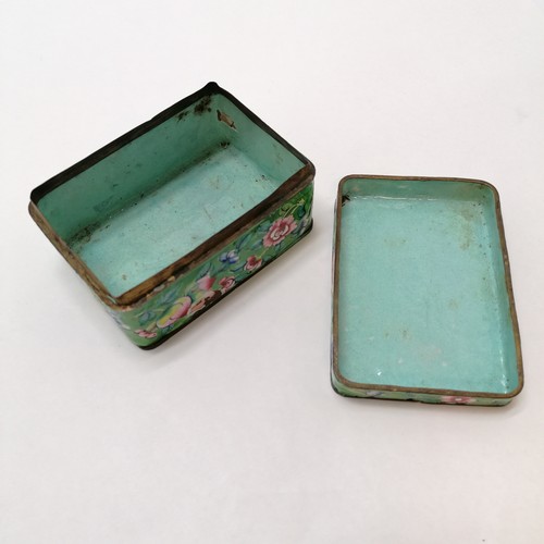 38 - 2 x antique Cantonese green enamel boxes - both a/f ~ largest 10cm x 10cm x 6cm