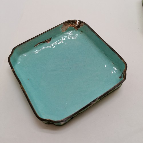 38 - 2 x antique Cantonese green enamel boxes - both a/f ~ largest 10cm x 10cm x 6cm