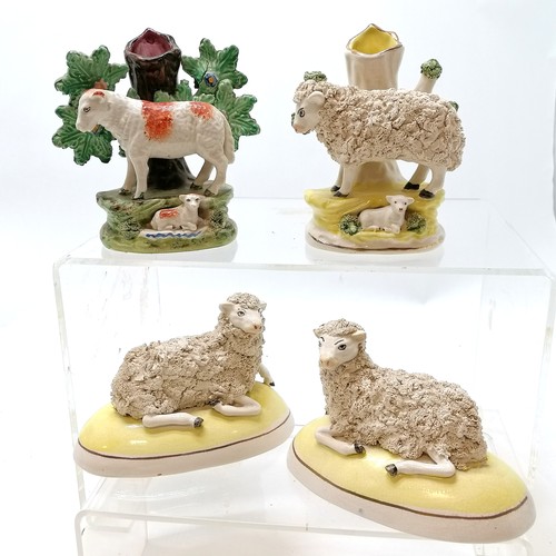 40 - Qty of mostly Staffordshire sheep inc group of 3 with yellow grounded bases, pair of inkwells, ewe &... 