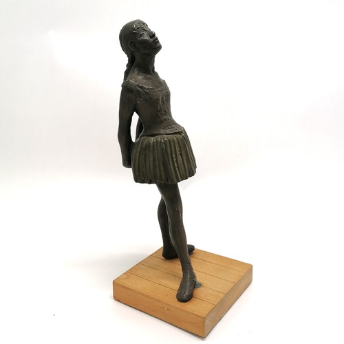 52 - Reproduction of a Degas ballerina figure on a wooden base 34cm high old repair to 1 foot T/W a book ... 