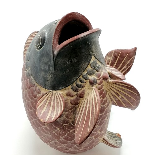 56 - Large scale pottery decorative fish 47cm High. Broken fin 3 or more chips to body