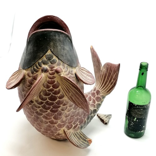 56 - Large scale pottery decorative fish 47cm High. Broken fin 3 or more chips to body