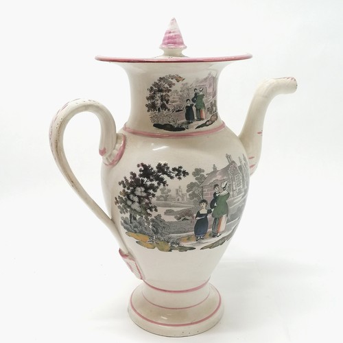 19 - Collection of Antique transfer print creamware and Lustre Ware including a coffee pot, 24cm high, wi... 