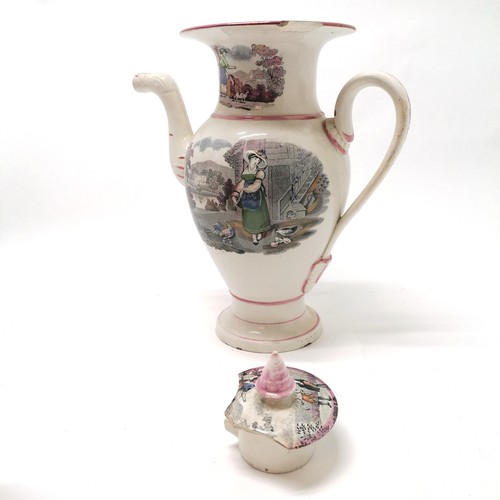 19 - Collection of Antique transfer print creamware and Lustre Ware including a coffee pot, 24cm high, wi... 