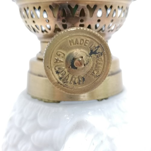 1 - French oil lamp with owl base - 22cm high (37cm with shade) has some old restoration to base