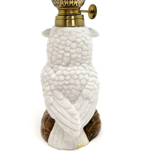 1 - French oil lamp with owl base - 22cm high (37cm with shade) has some old restoration to base