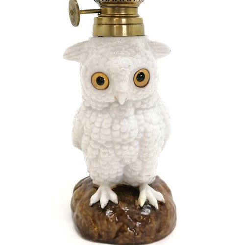 1 - French oil lamp with owl base - 22cm high (37cm with shade) has some old restoration to base