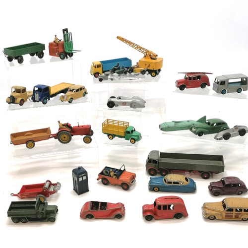 468 - Qty of Dinky vehicles inc military, fork lift, royal mail, sports cars, lorries, tractor + trailer e... 