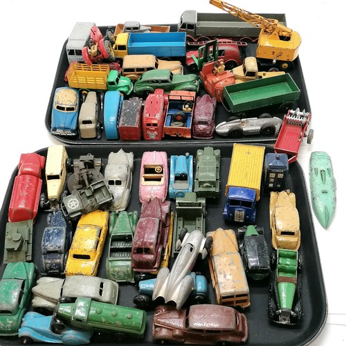 468 - Qty of Dinky vehicles inc military, fork lift, royal mail, sports cars, lorries, tractor + trailer e... 