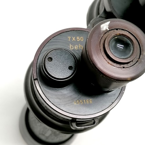 472 - WWII period dated 1944 Beh 7x50 Kreigsmarine binoculars in original case ~ in overall good condition... 