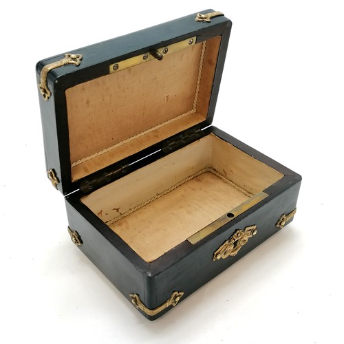 481 - Antique continental ebonised metal mounted jewellery box with a velvet interior on 4 brass feet ~ 14... 