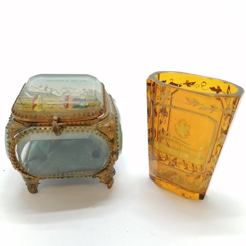 Antique Bohemian (Killingen) amber glass medicine cup with gilt