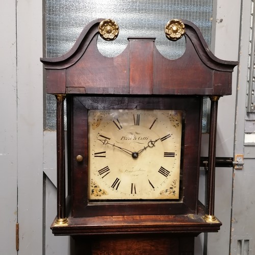 731 - Oak cased Grandfather clock, painted dial signed Pizzi and Cetti with pendulum and one weight 203cm ... 