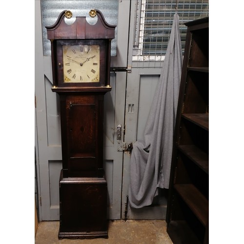 731 - Oak cased Grandfather clock, painted dial signed Pizzi and Cetti with pendulum and one weight 203cm ... 