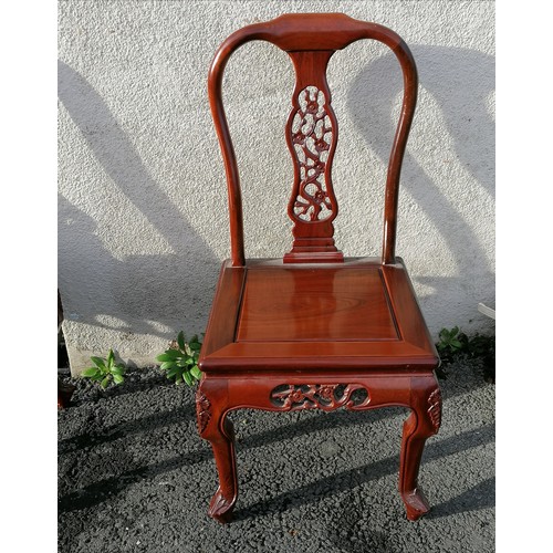 745 - Reproduction oriental hardwood circular table on pedestal base 137cm diameter t/w 6 x matching chair... 