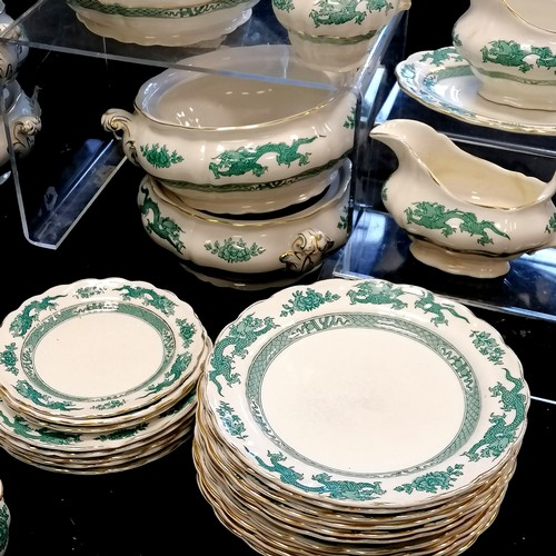 100 - Qty of Booths green Dragon pattern ceramics inc 6 tureens (only 1 has lid) etc - in good used condit... 