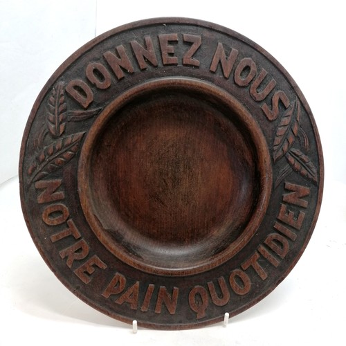 67 - Donnez nous notre pain quotidien carved mahogany plate (27cm diameter), Black Forest carved wooden b... 