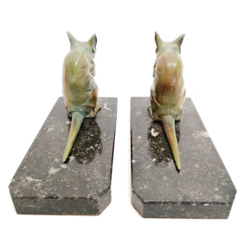 7 - Art Deco pair of H Moreau bookends depicting painted metal mice on marble bases with red galalith / ... 