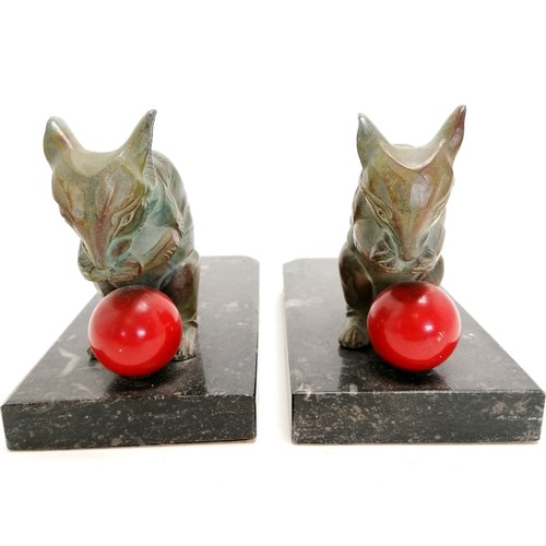 7 - Art Deco pair of H Moreau bookends depicting painted metal mice on marble bases with red galalith / ... 