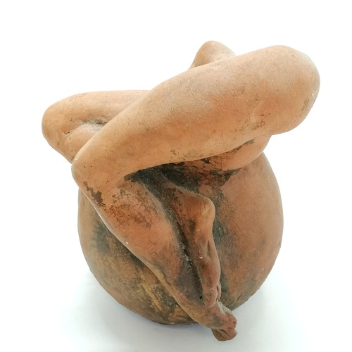 9 - Terracotta signed sculpture of a naked woman atop a sphere - 16cm high