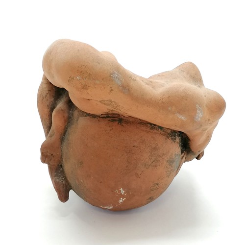 9 - Terracotta signed sculpture of a naked woman atop a sphere - 16cm high