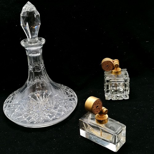 117 - 2 x Marcel Franck perfume push button atomisers with gilt metal mechanism to top - tallest 10cm ~ bo... 