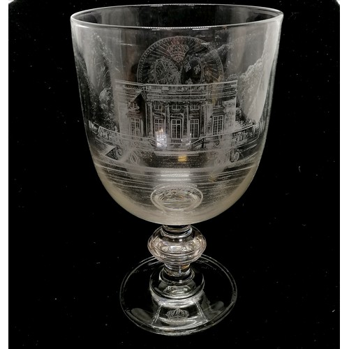 154 - Large commemorative glass goblet commemorating Marie Antoinette (1755-93) - 29cm high 16cm diameter