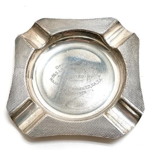 175 - Silver pair of ashtrays with engine turned decoration dedicated to 565 L.A.A Regiment R.A. T.A. Majo... 