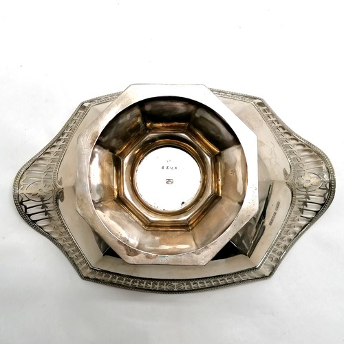 188 - 1912 silver centrepiece with pierced edge by Roberts & Belk Ltd with later (1917) inscription to bas... 