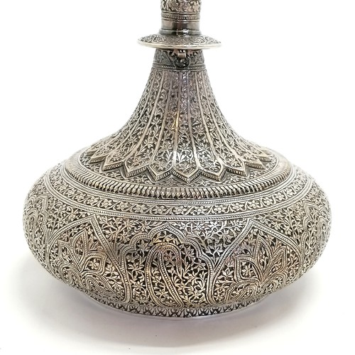 249 - Large Indian silver vessel with lid with profuse decoration - 28cm high & 700g ~ in overall good use... 