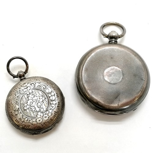 279 - 2 x silver cased pocket watches - both with keys & boxes ~ largest 46mm - smallest runs & both for s... 