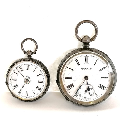 279 - 2 x silver cased pocket watches - both with keys & boxes ~ largest 46mm - smallest runs & both for s... 