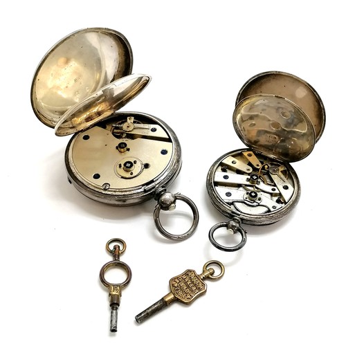 279 - 2 x silver cased pocket watches - both with keys & boxes ~ largest 46mm - smallest runs & both for s... 