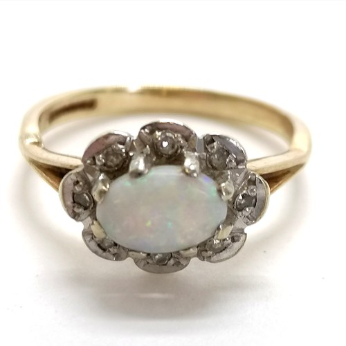 350 - 9ct marked gold opal & diamond set ring - size J t/w 9ct marked gold opal ring - size M½ (a/f - ston... 