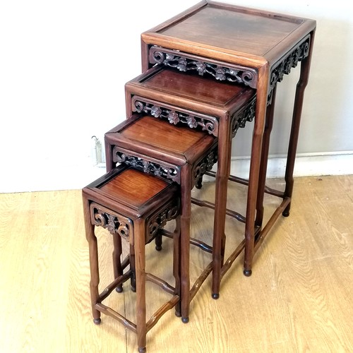 167 - Nest of 4 Rosewood Chinese side tables, largest 39cm x 39cm x 74cm high, to this one the top has sli... 