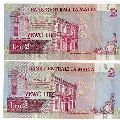 3 - 2 x 1994 (1967) Malta 2 liri banknotes