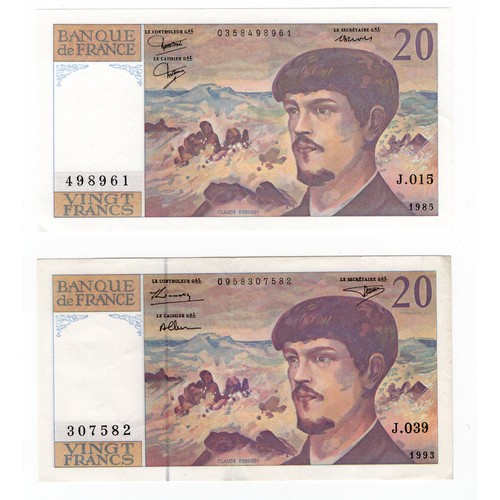 9 - 1985 + 1993 France Claude Debussy 20 francs banknotes