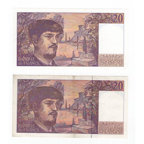 9 - 1985 + 1993 France Claude Debussy 20 francs banknotes