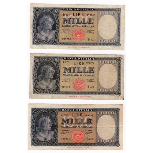 11 - Italy 5 x Italia 1000 lire banknotes (3 x 1947, 1948, 1959) - all with Medusa seals