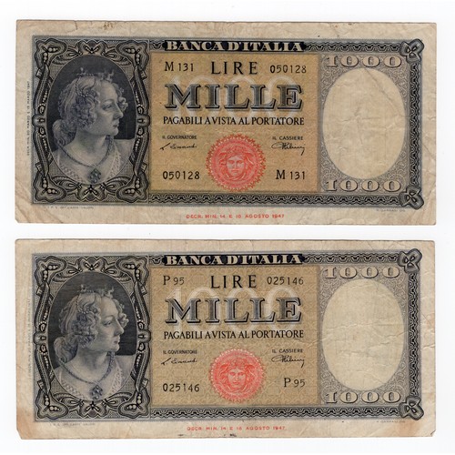 11 - Italy 5 x Italia 1000 lire banknotes (3 x 1947, 1948, 1959) - all with Medusa seals