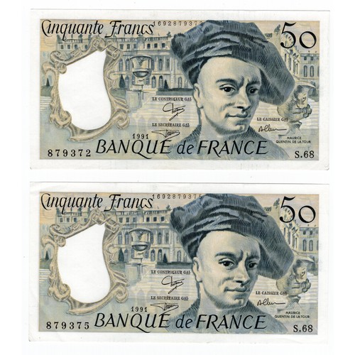 12 - 5 x 1991 France Maurice Quentin de la Tour 50 francs banknotes