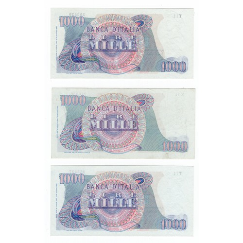 15 - 3 x Italy Verdi 1000 lire banknotes - 2 x 1962, 1 x 1965 (has pen written number)